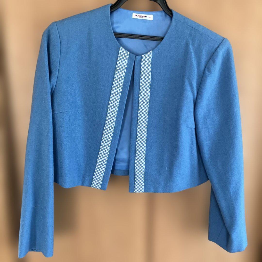 ファミリア　青と白のチェック柄ワンピースとジャケットセット　150