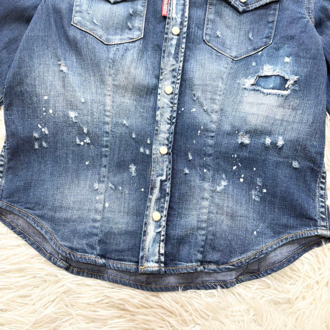 ✨美品✨ディースクエアード　ダメージ加工デニムシャツ　ショート丈　イタリア製