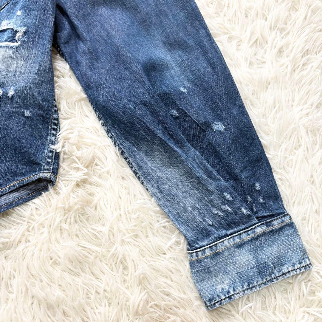 ✨美品✨ディースクエアード　ダメージ加工デニムシャツ　ショート丈　イタリア製