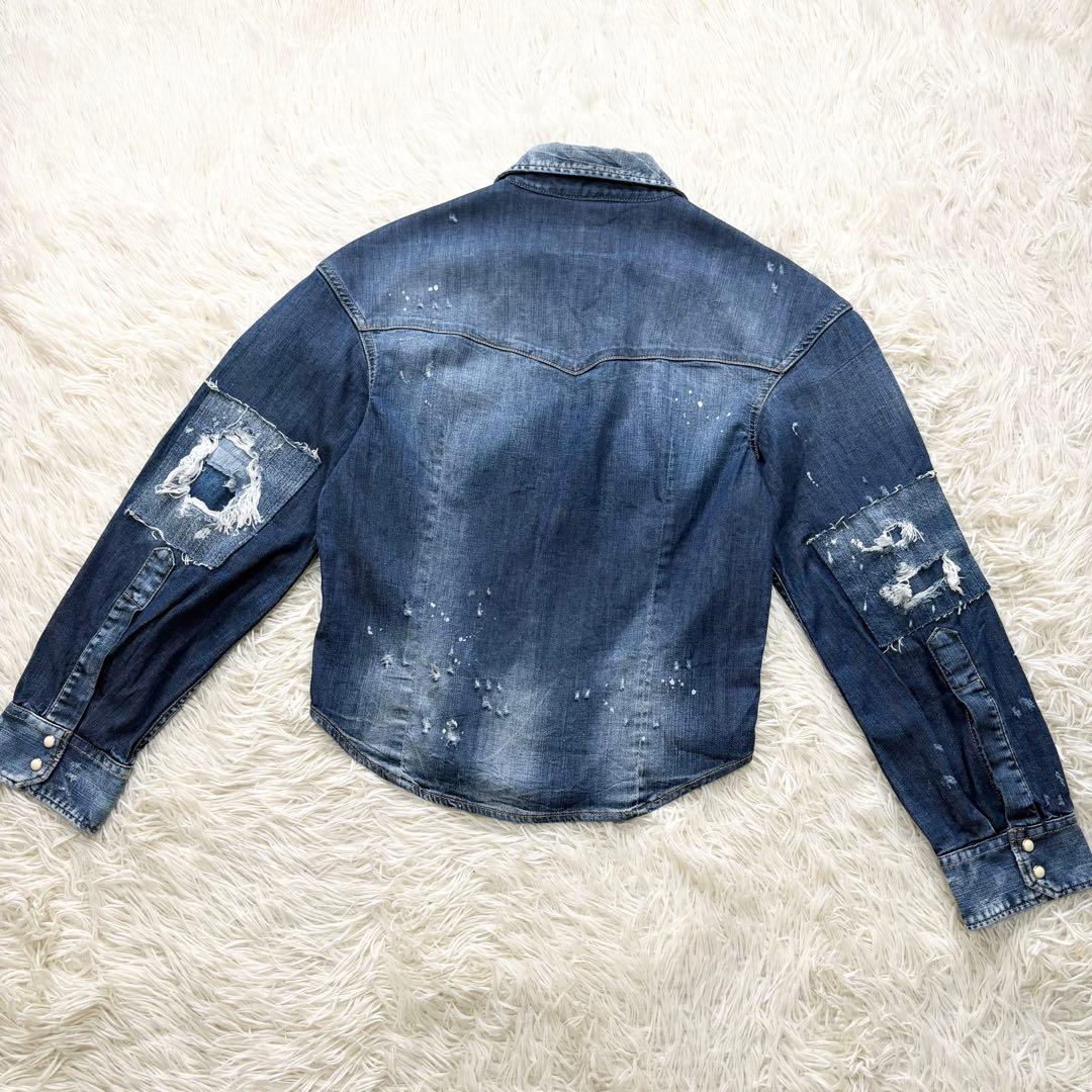✨美品✨ディースクエアード　ダメージ加工デニムシャツ　ショート丈　イタリア製