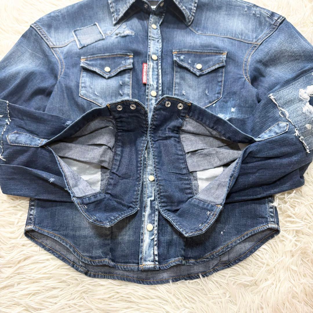 ✨美品✨ディースクエアード　ダメージ加工デニムシャツ　ショート丈　イタリア製