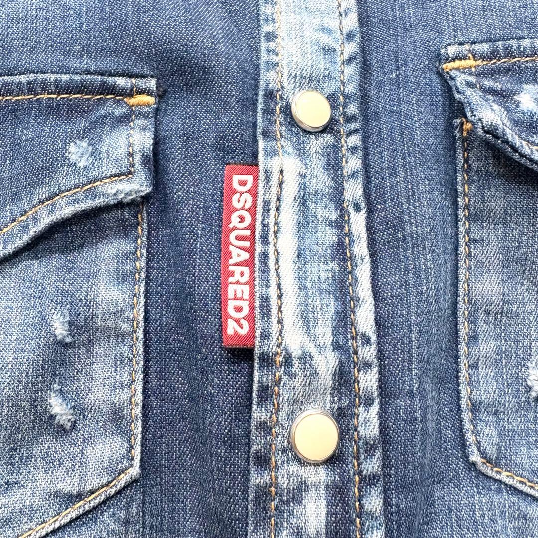 ✨美品✨ディースクエアード　ダメージ加工デニムシャツ　ショート丈　イタリア製