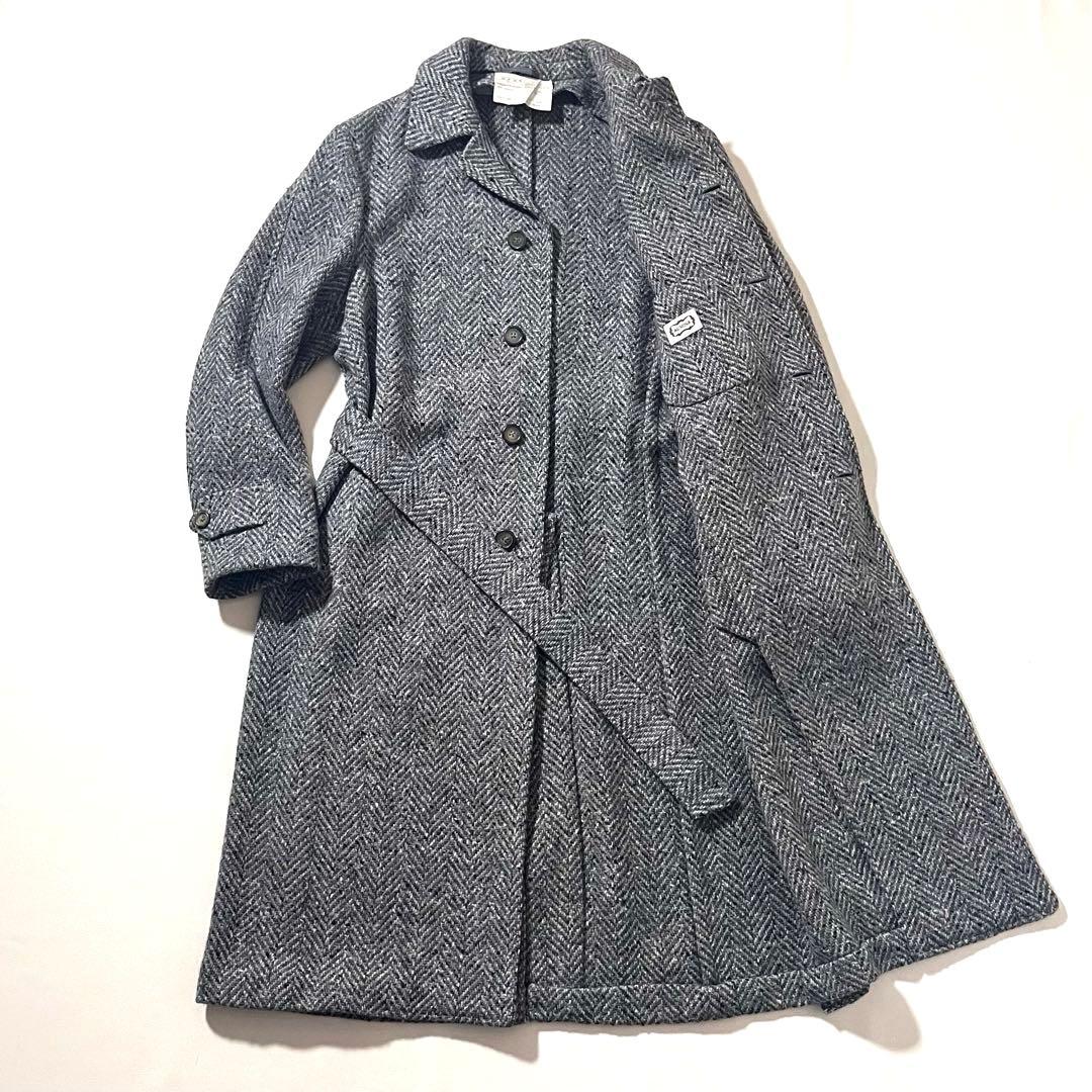 【美品】AGNONA　ステンカラー コート　ベルテッド　ツイード　ヘリンボーン