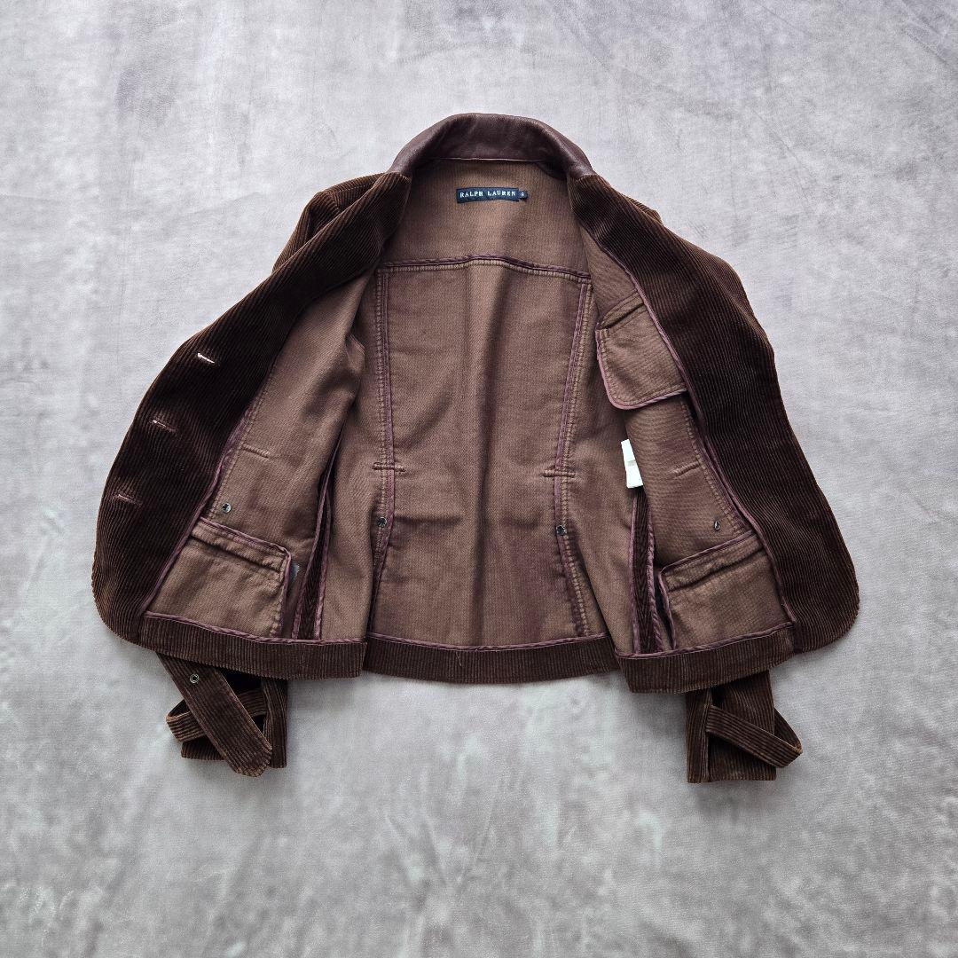 ラルフローレン コーデュロイ テーラードジャケット くるみボタン レザー 茶