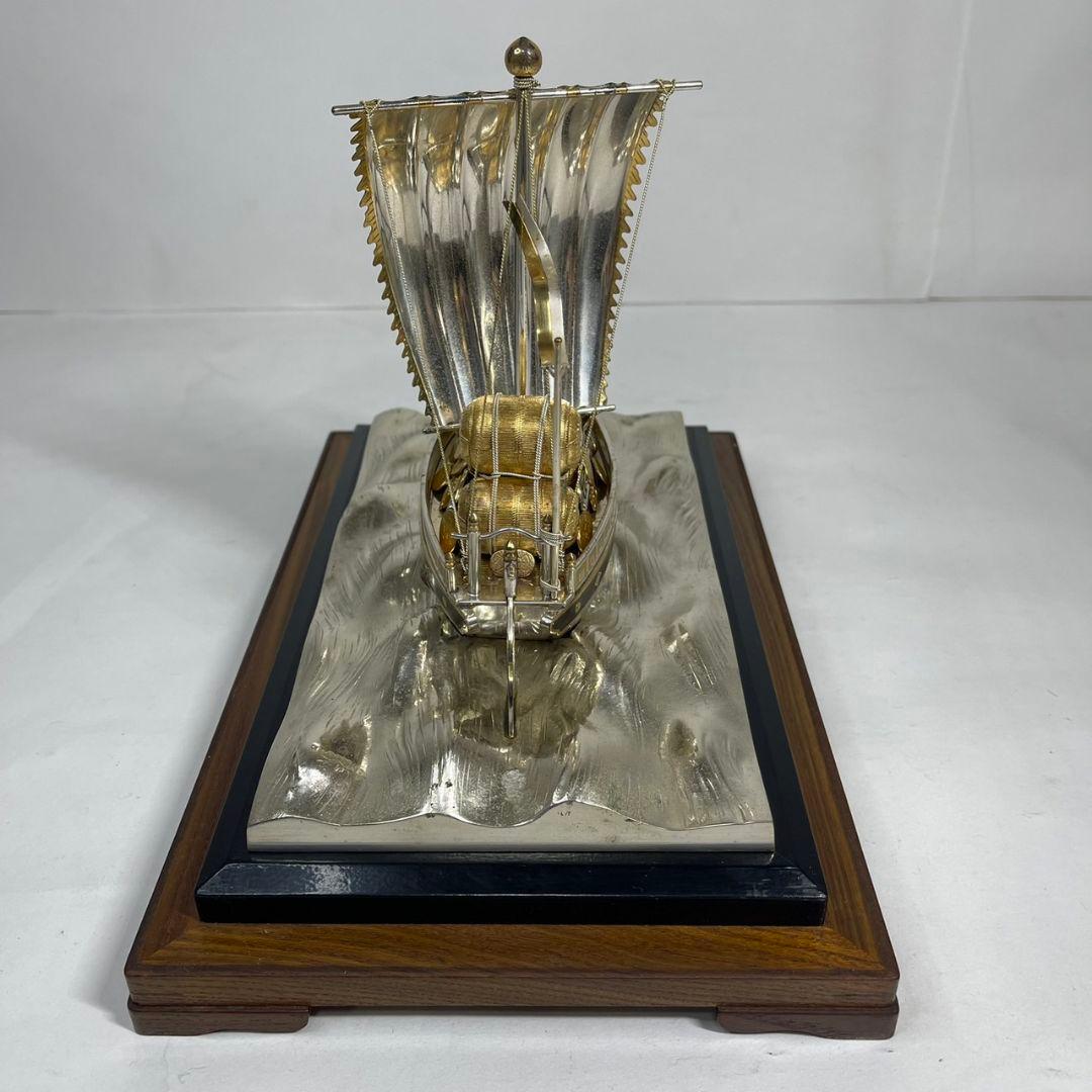 銀製 刻印 宝船 総重量 約2760g 置物 ガラスケース付