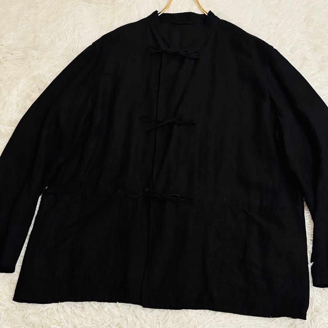 極美品 コモリ リネンブレンド スタンドカラージャケット 黒 3 COMOLI