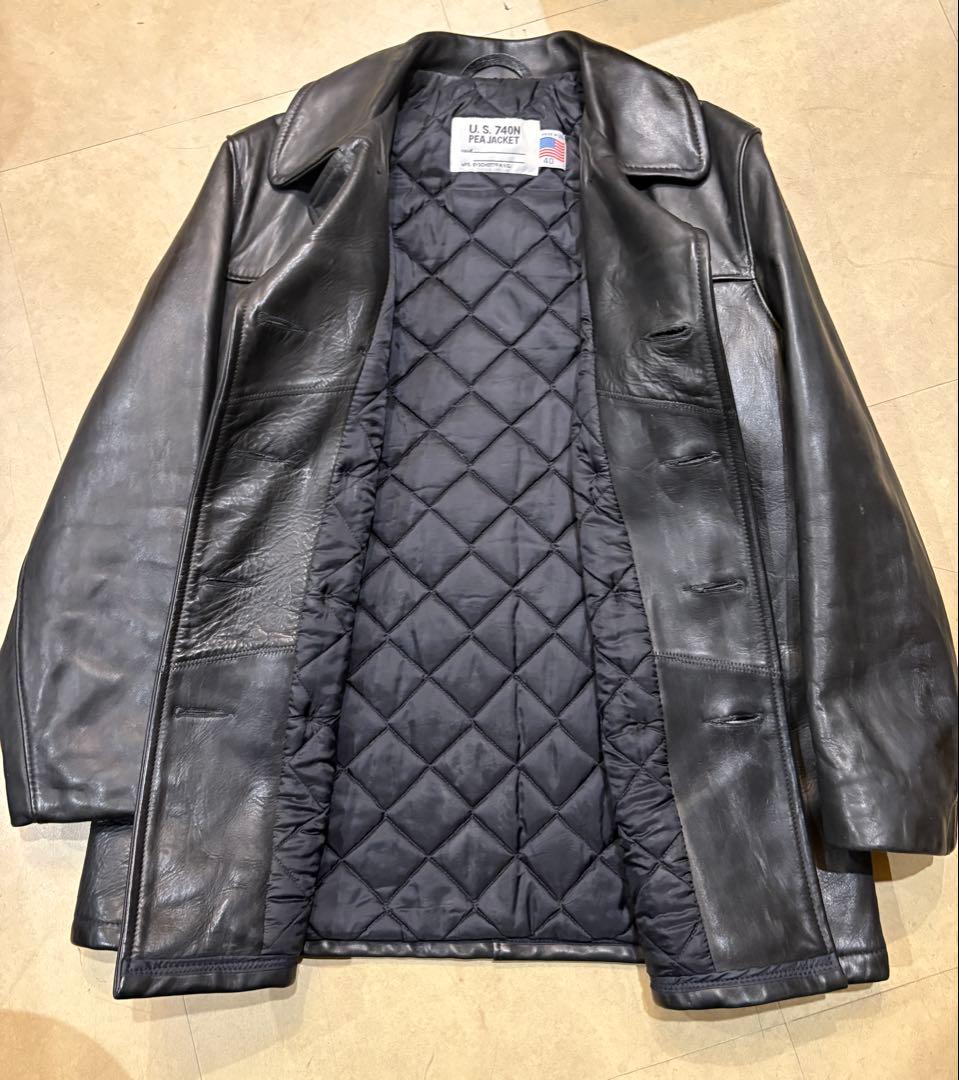 美品 SCHOTT レザー ピーコート40 XLブラック USA製 ショット