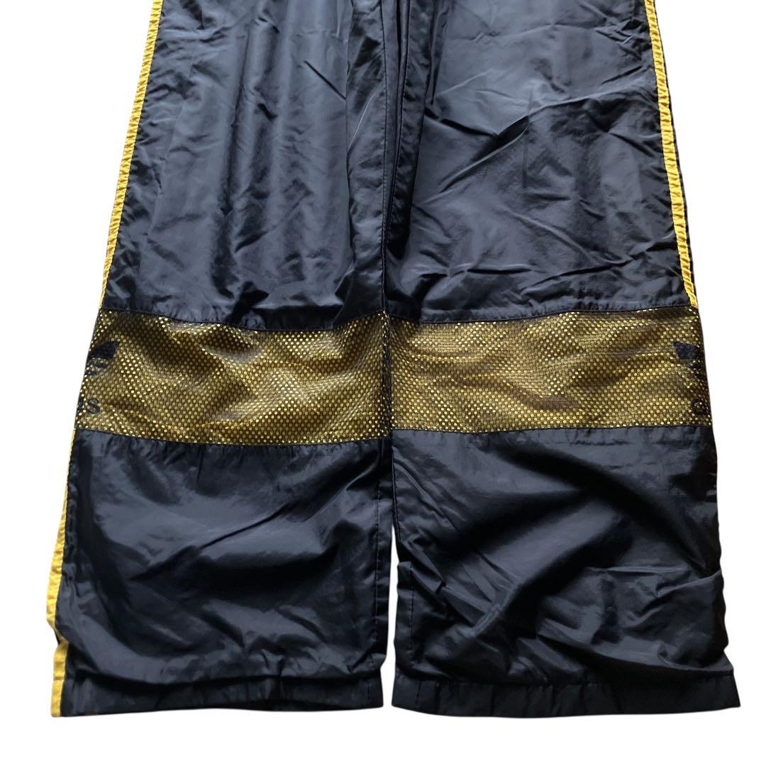 極太90s old adidas 豪華刺繍 バギーナイロントラックパンツ 黒 黄