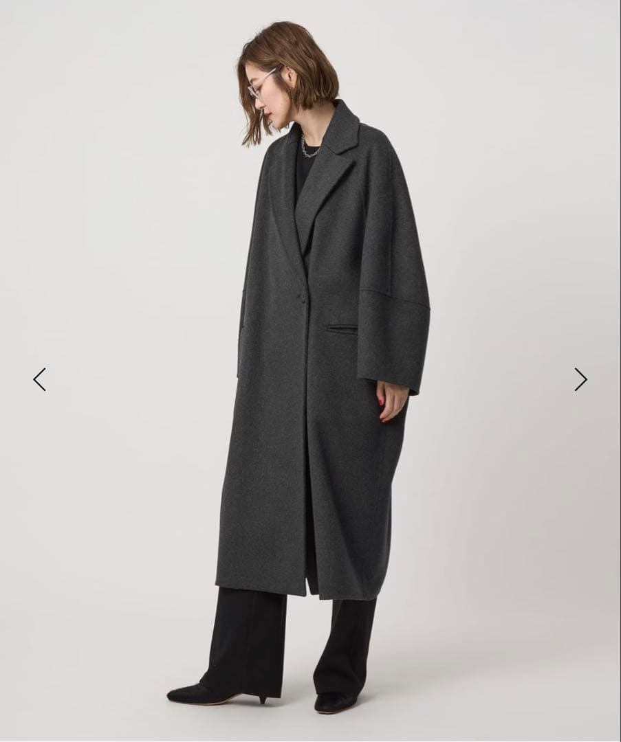 conte ウール100％ ダブルブレスト リバーロングコート GRAY 36