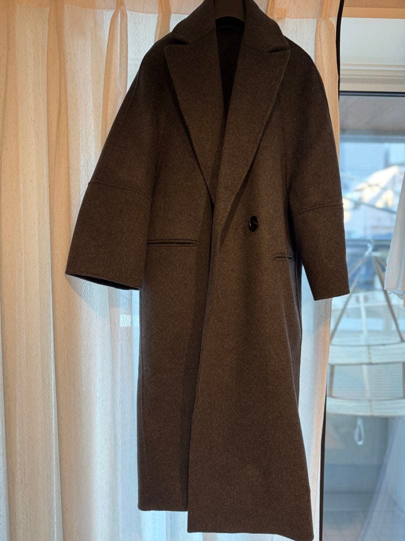 conte ウール100％ ダブルブレスト リバーロングコート GRAY 36