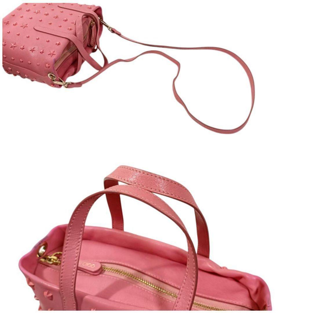 正規品 ジミーチュウ ハンドバッグ 2way ショルダー付き ピンク スタッズ