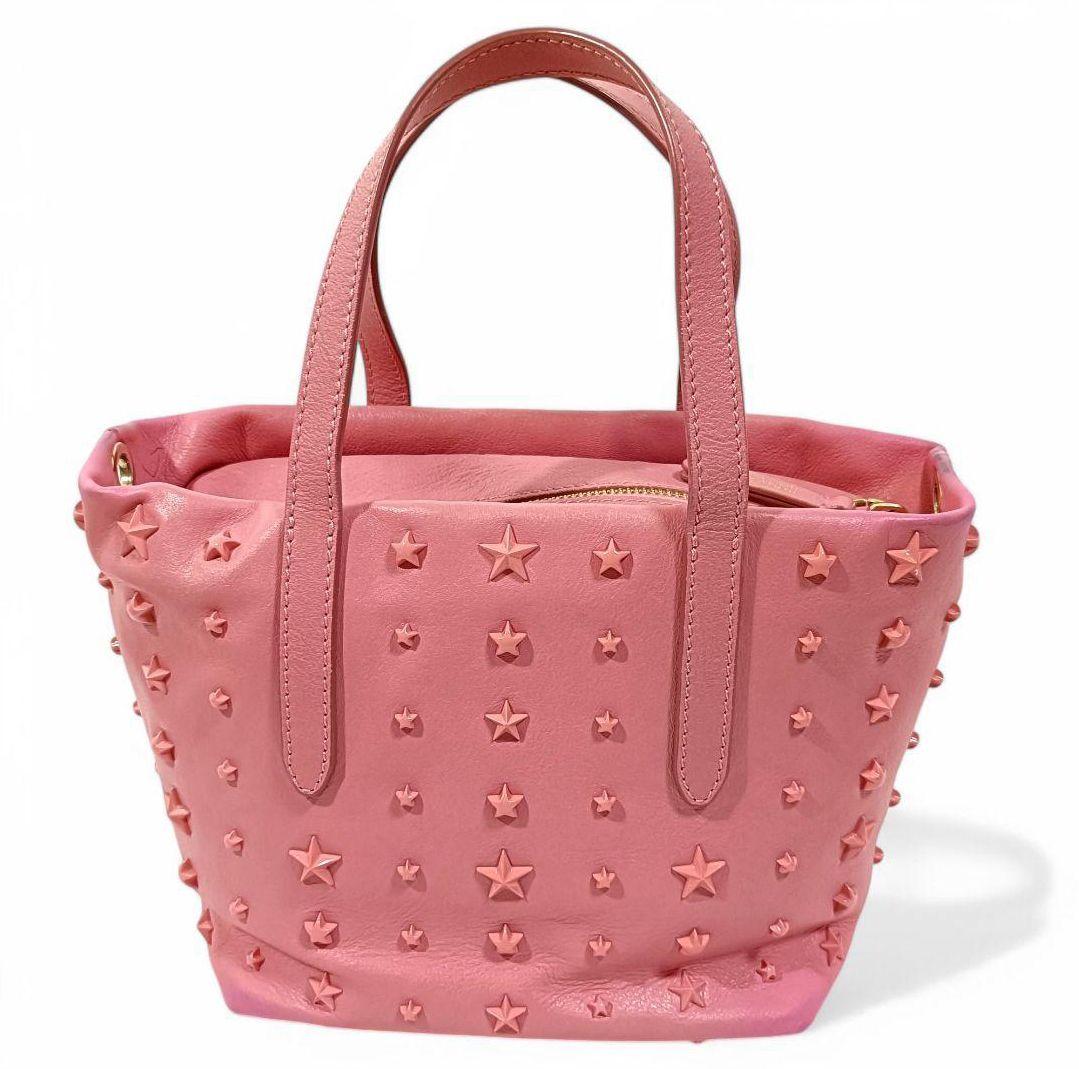 正規品 ジミーチュウ ハンドバッグ 2way ショルダー付き ピンク スタッズ