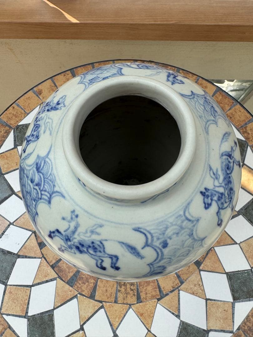 古美術　安南焼　ベトナム　鳥紋　染付　花瓶　壺　陶磁器　骨董