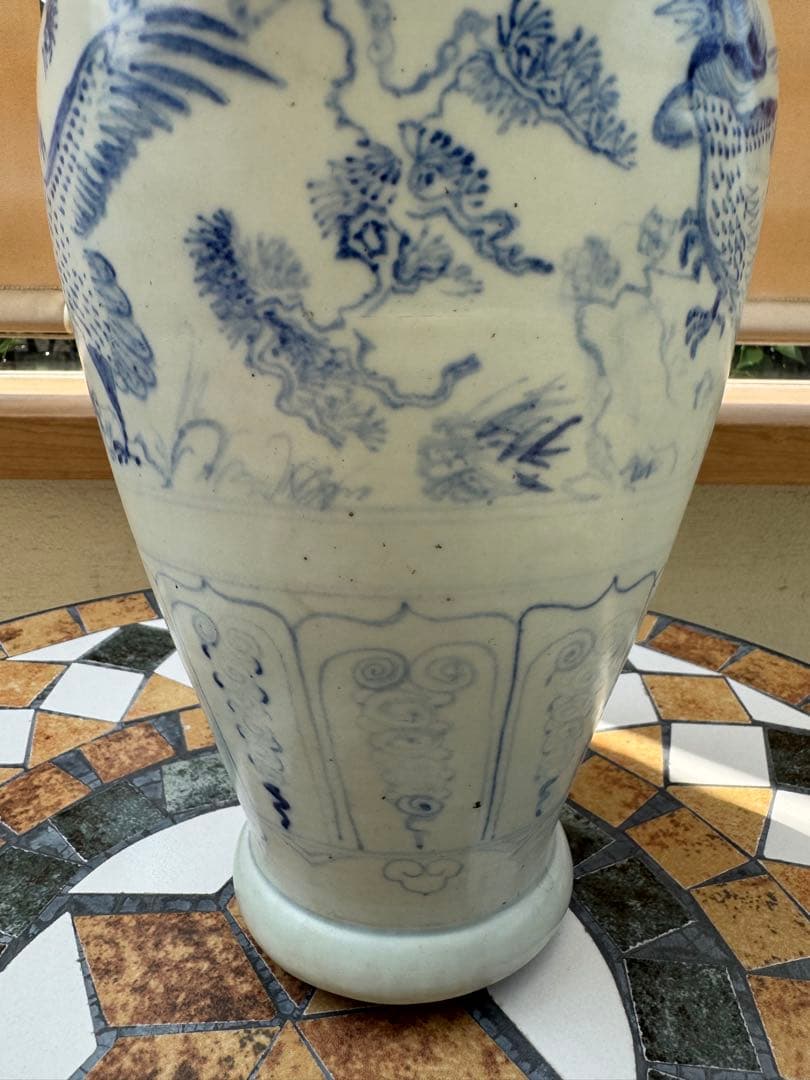 古美術　安南焼　ベトナム　鳥紋　染付　花瓶　壺　陶磁器　骨董