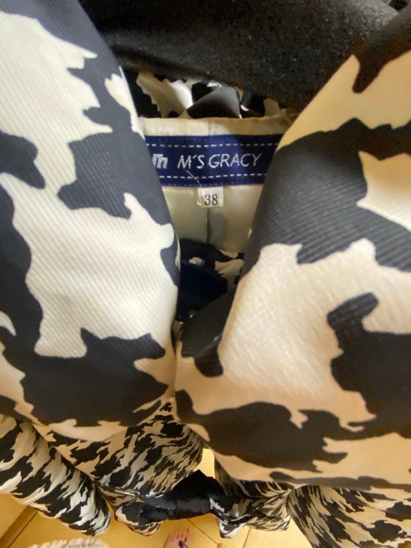 M'S GRACY ハウンドトゥース柄 ロングコート 38