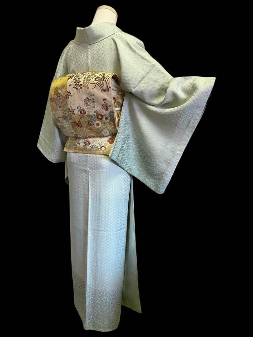着物 礼装 正絹 色無地 暈し 早春の黄緑色 4点フルセット S〜Mサイズ