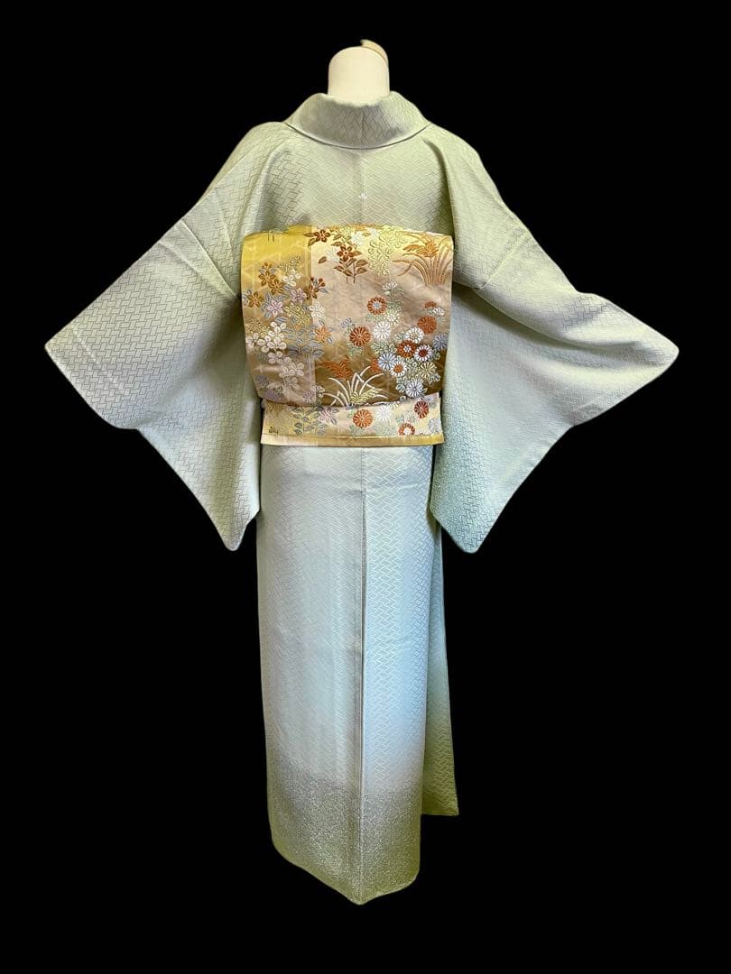 着物 礼装 正絹 色無地 暈し 早春の黄緑色 4点フルセット S〜Mサイズ