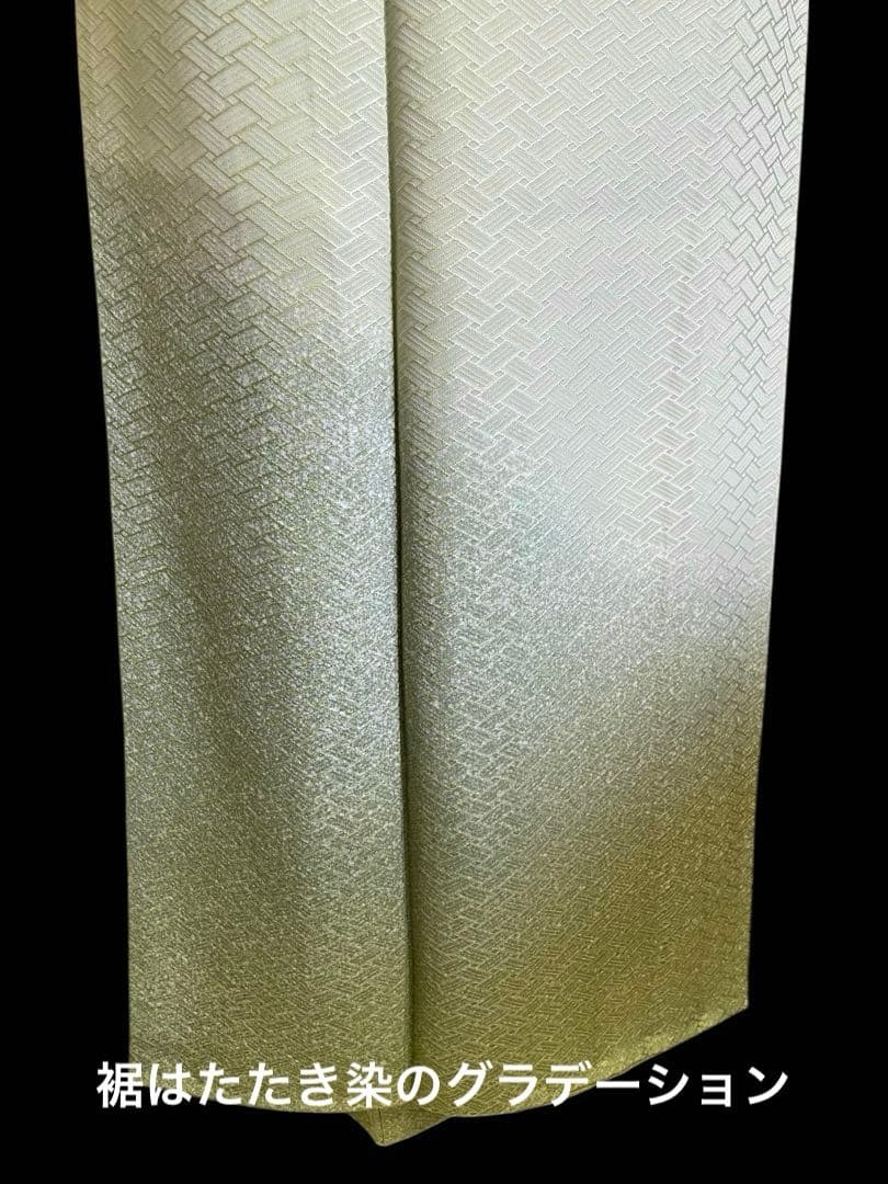 着物 礼装 正絹 色無地 暈し 早春の黄緑色 4点フルセット S〜Mサイズ