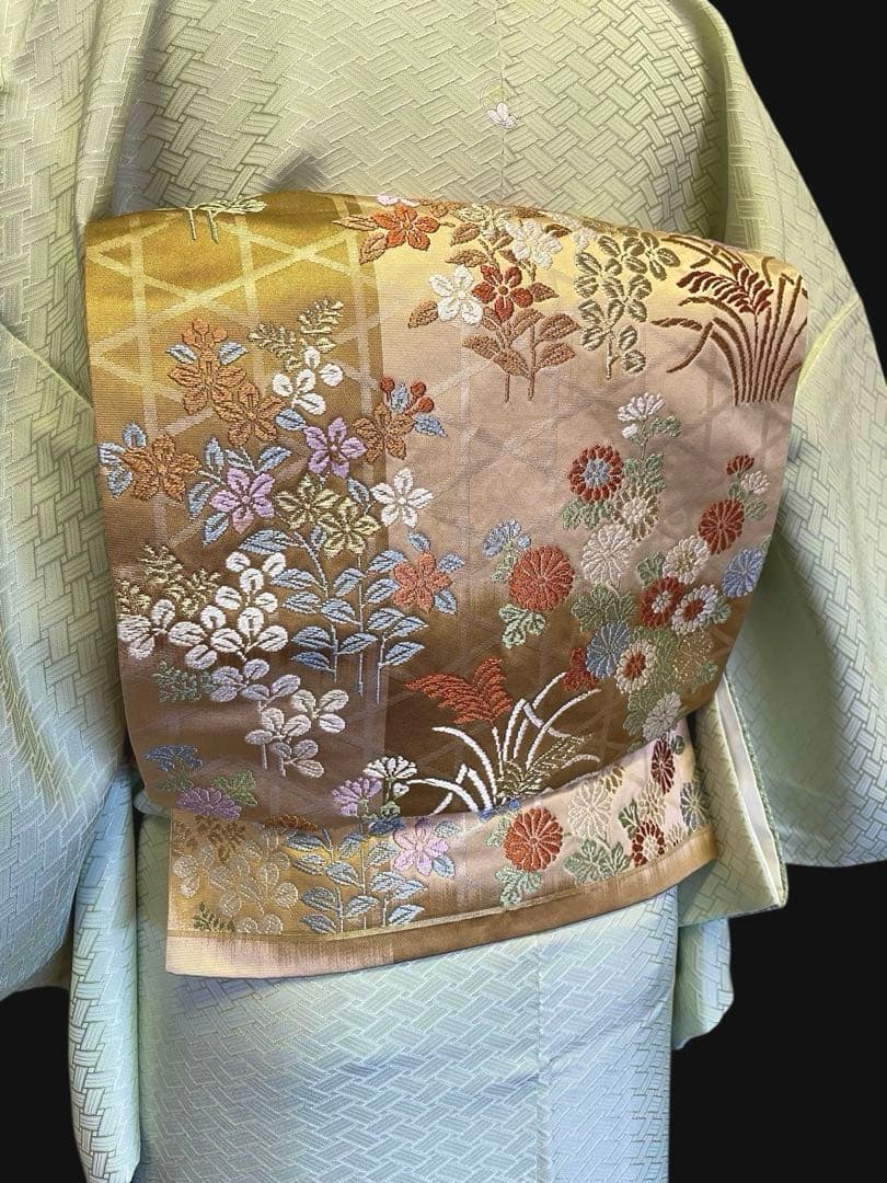 着物 礼装 正絹 色無地 暈し 早春の黄緑色 4点フルセット S〜Mサイズ