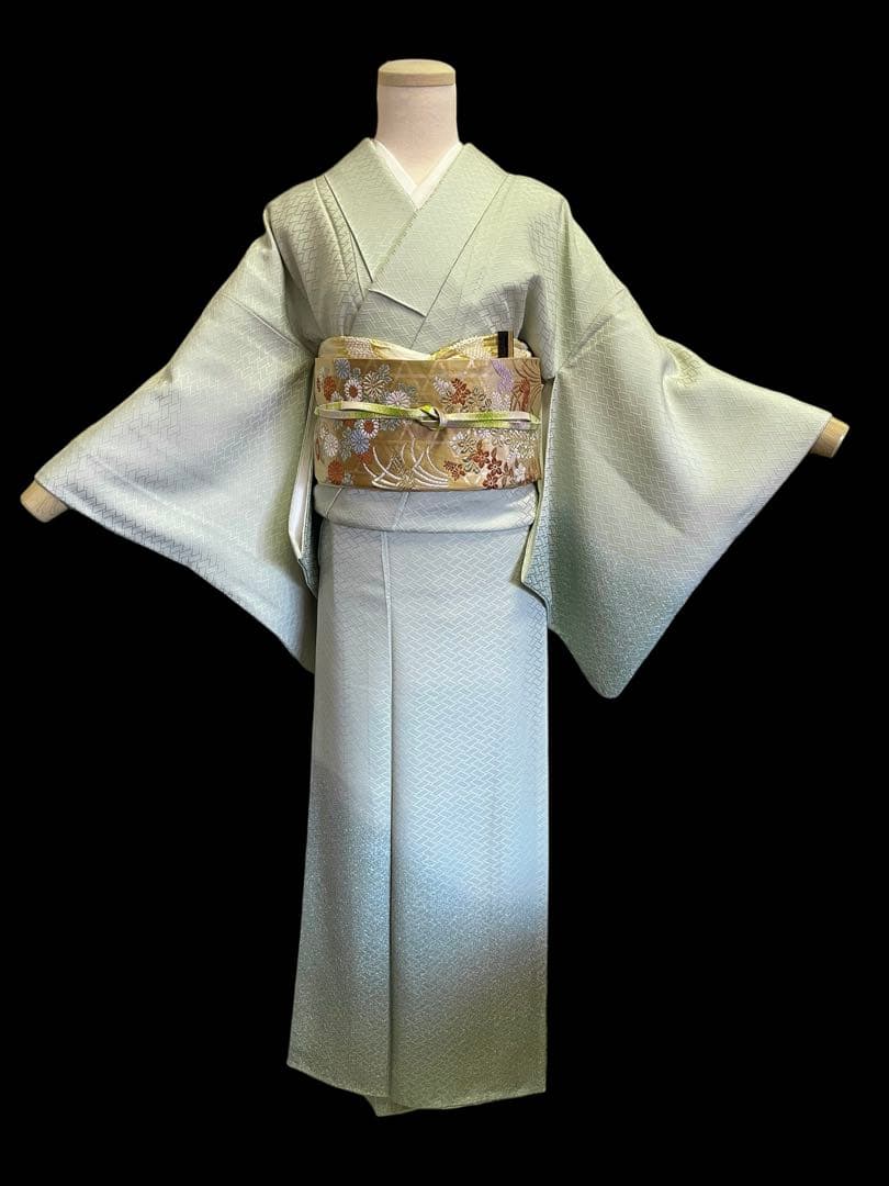 着物 礼装 正絹 色無地 暈し 早春の黄緑色 4点フルセット S〜Mサイズ