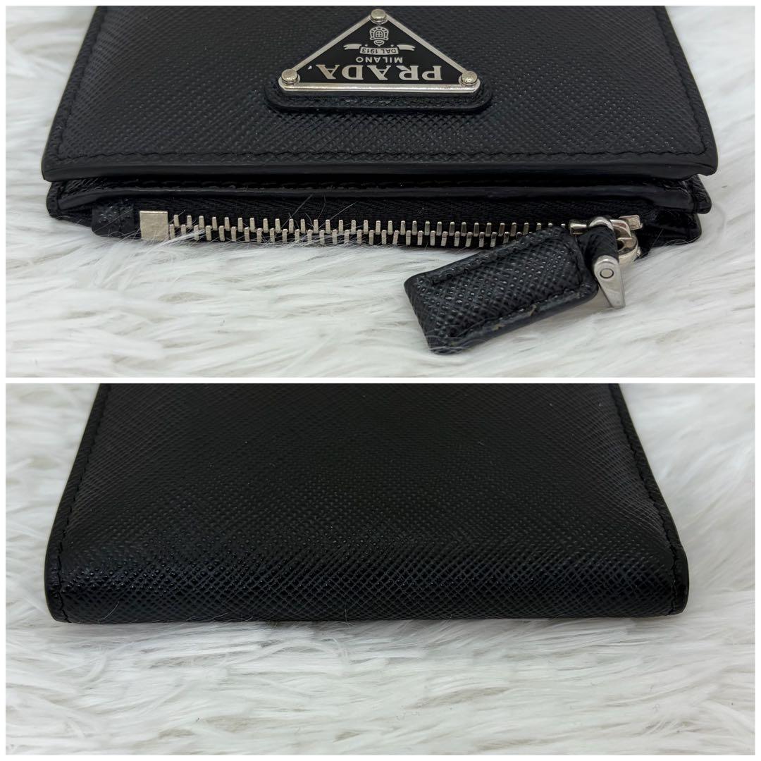 極美品✨プラダ　二つ折り　財布 三角ロゴ　サフィアーノ　レザー　ブラック