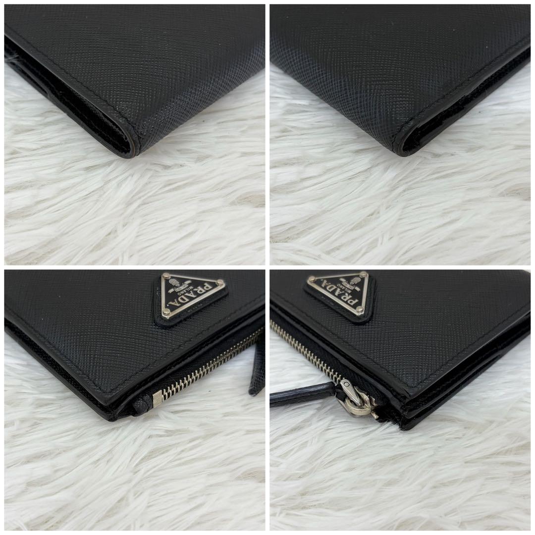 極美品✨プラダ　二つ折り　財布 三角ロゴ　サフィアーノ　レザー　ブラック