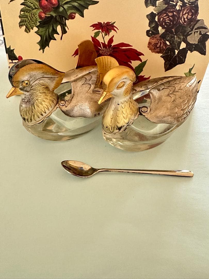 銀製 鴛鴦 おしどり 調味料入れ 2点セット 刻印有