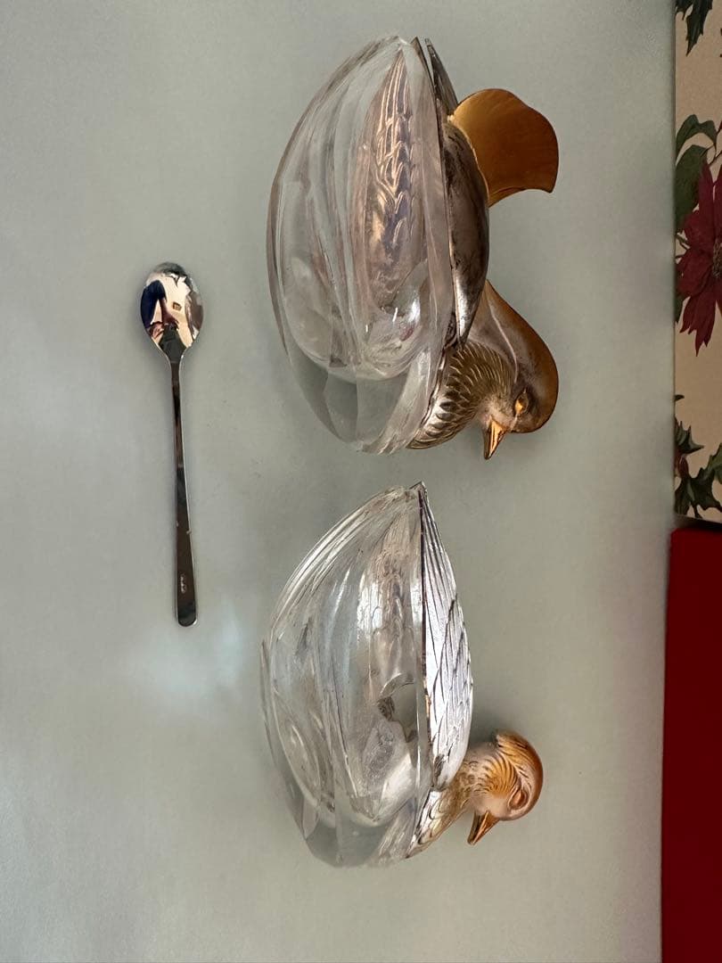 銀製 鴛鴦 おしどり 調味料入れ 2点セット 刻印有