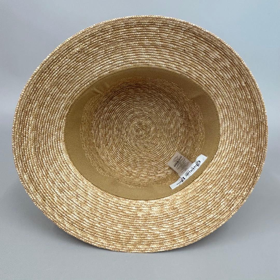 ディオール ロゴ ストローハット 麦わら 帽子 リボン ネイビー 56