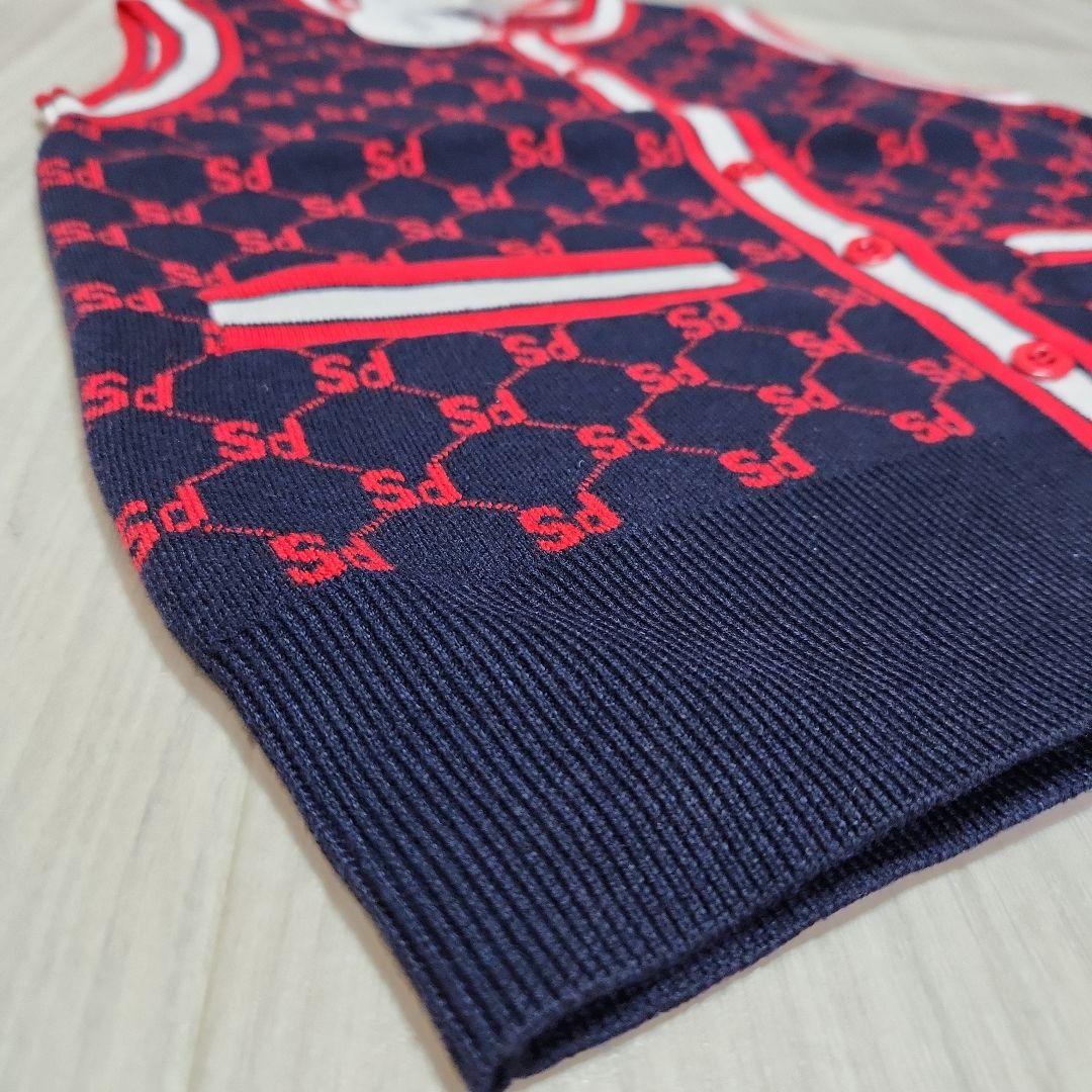 新品未使用☆sandie☆ゴルフ総ロゴニットベストスカートセットアップ紺赤上下M