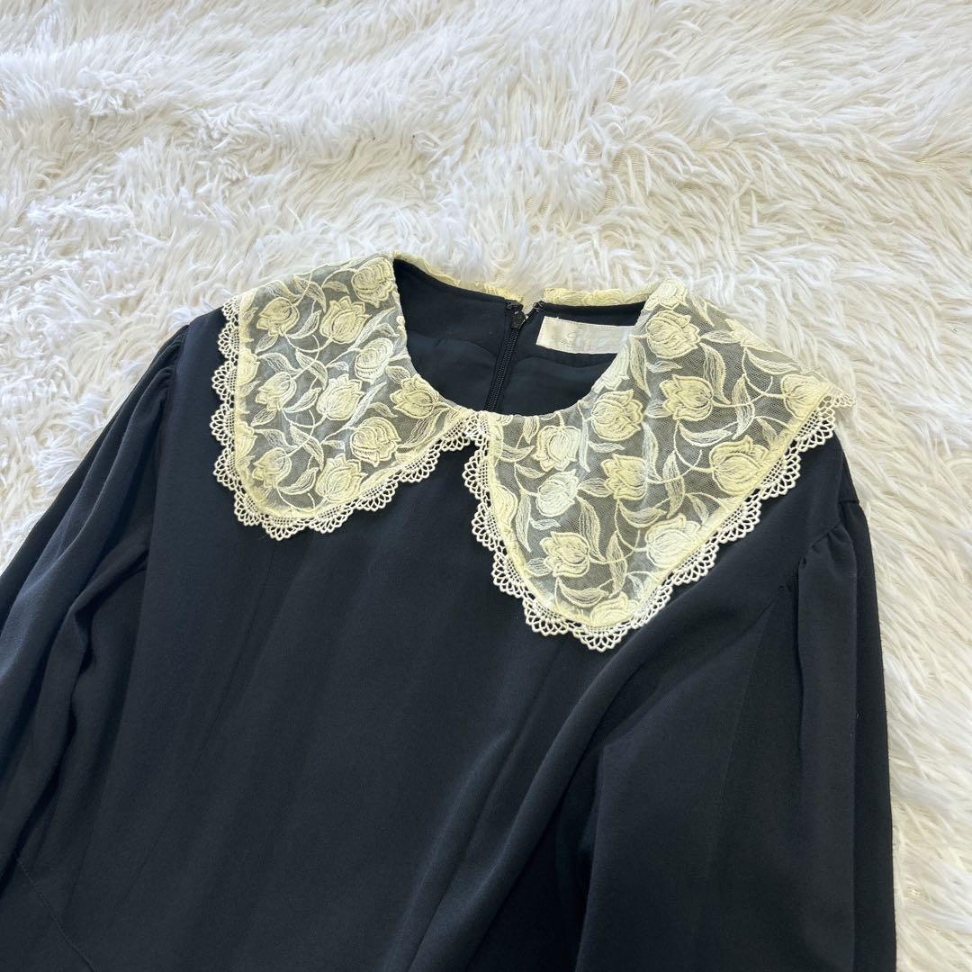 エミリーテンプル レース襟 バックリボン 長袖 フレアワンピース 160 日本製