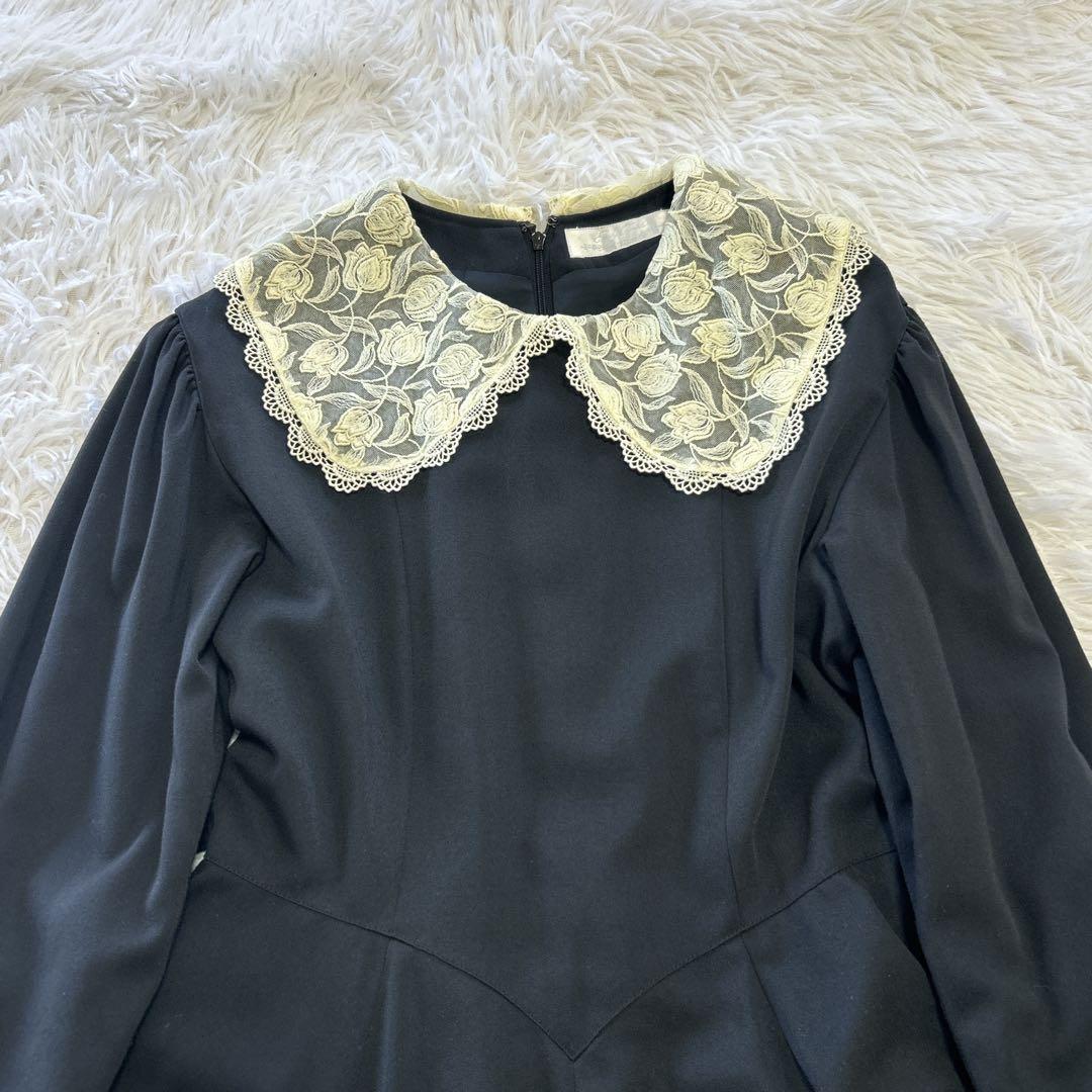 エミリーテンプル レース襟 バックリボン 長袖 フレアワンピース 160 日本製