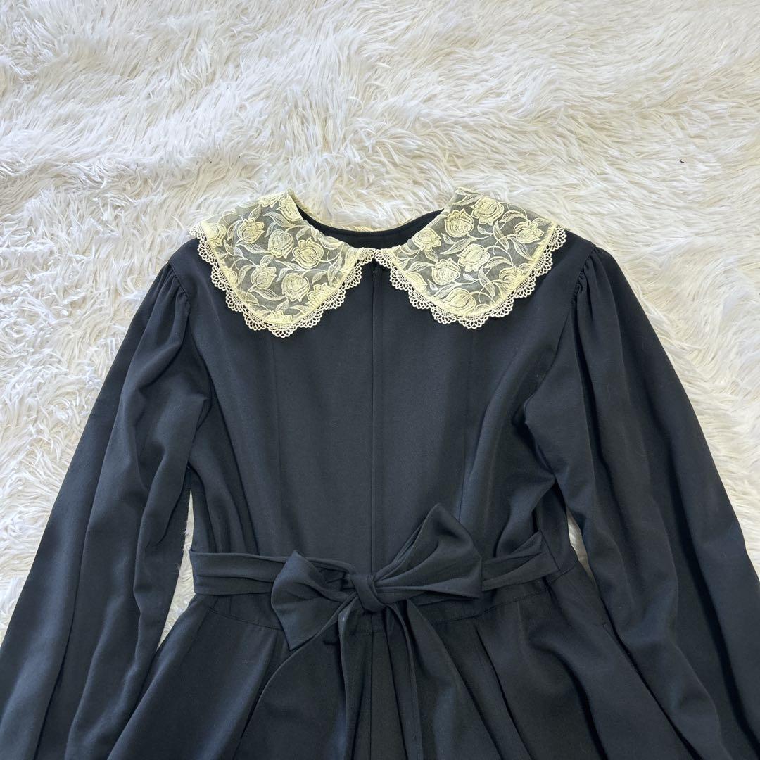 エミリーテンプル レース襟 バックリボン 長袖 フレアワンピース 160 日本製