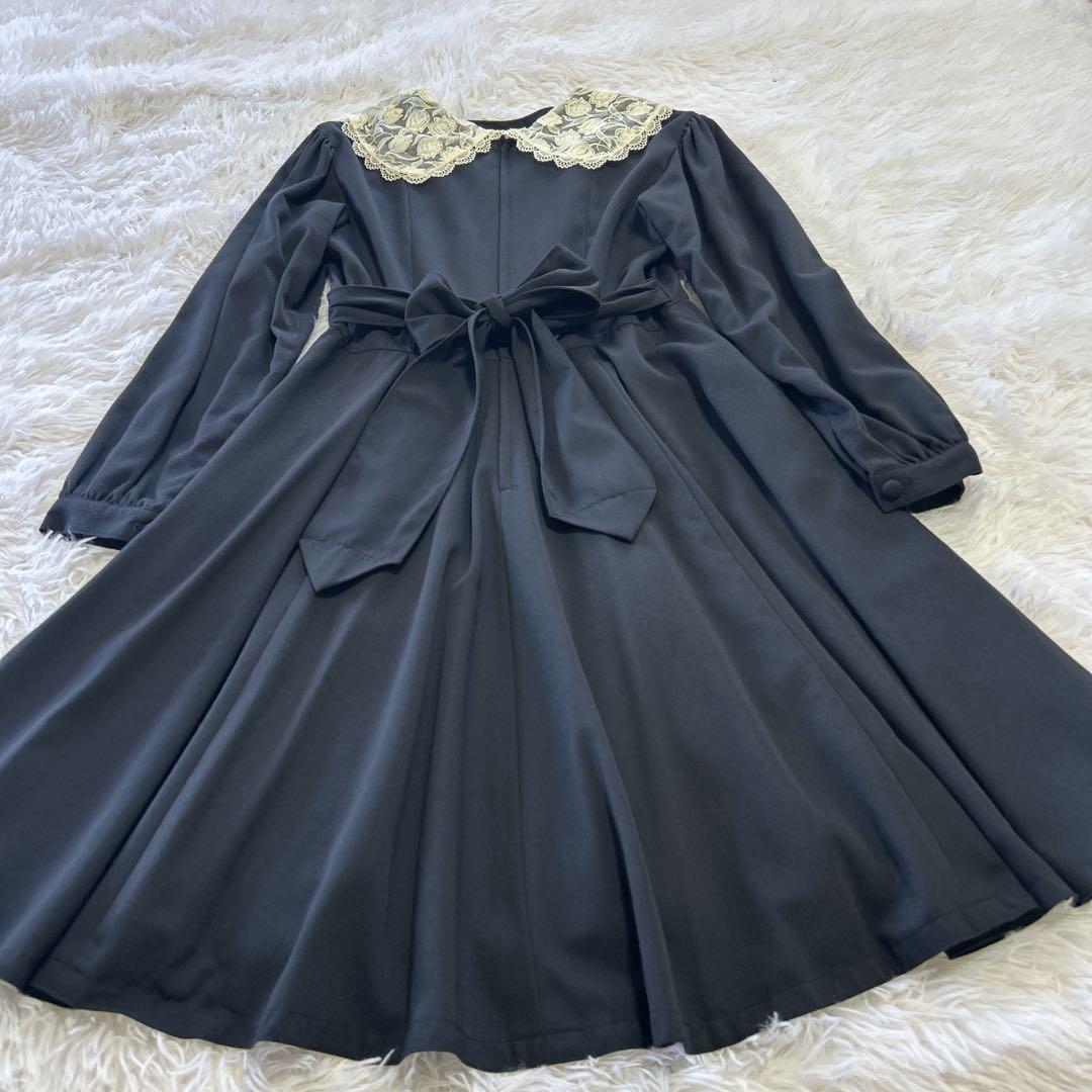 エミリーテンプル レース襟 バックリボン 長袖 フレアワンピース 160 日本製