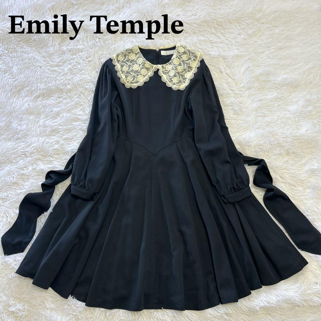 エミリーテンプル レース襟 バックリボン 長袖 フレアワンピース 160 日本製