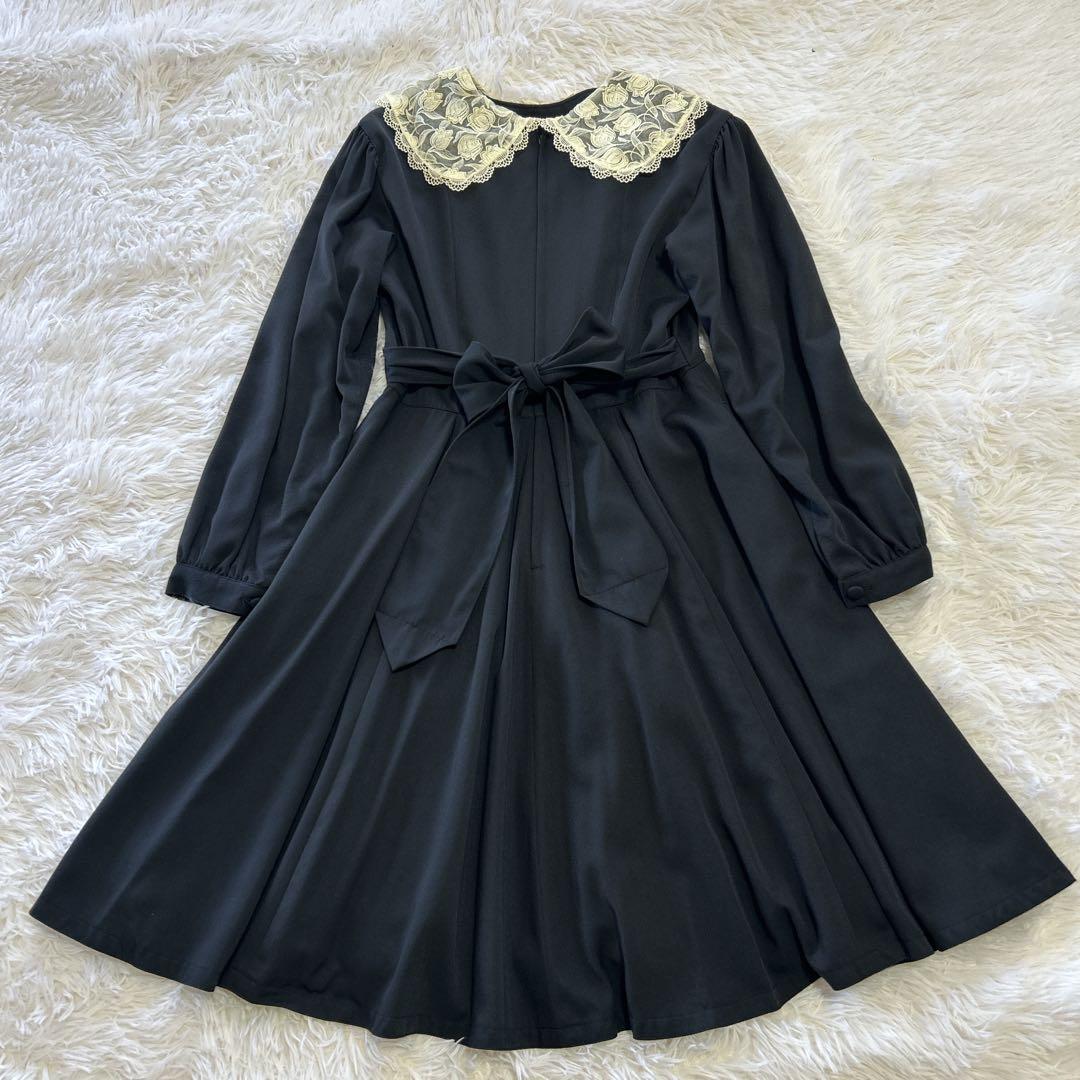 エミリーテンプル レース襟 バックリボン 長袖 フレアワンピース 160 日本製