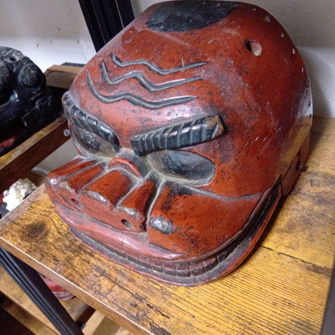 権現様 異様な獅子頭 江戸期 木彫 民間信仰 民俗資料 呪物 祭礼