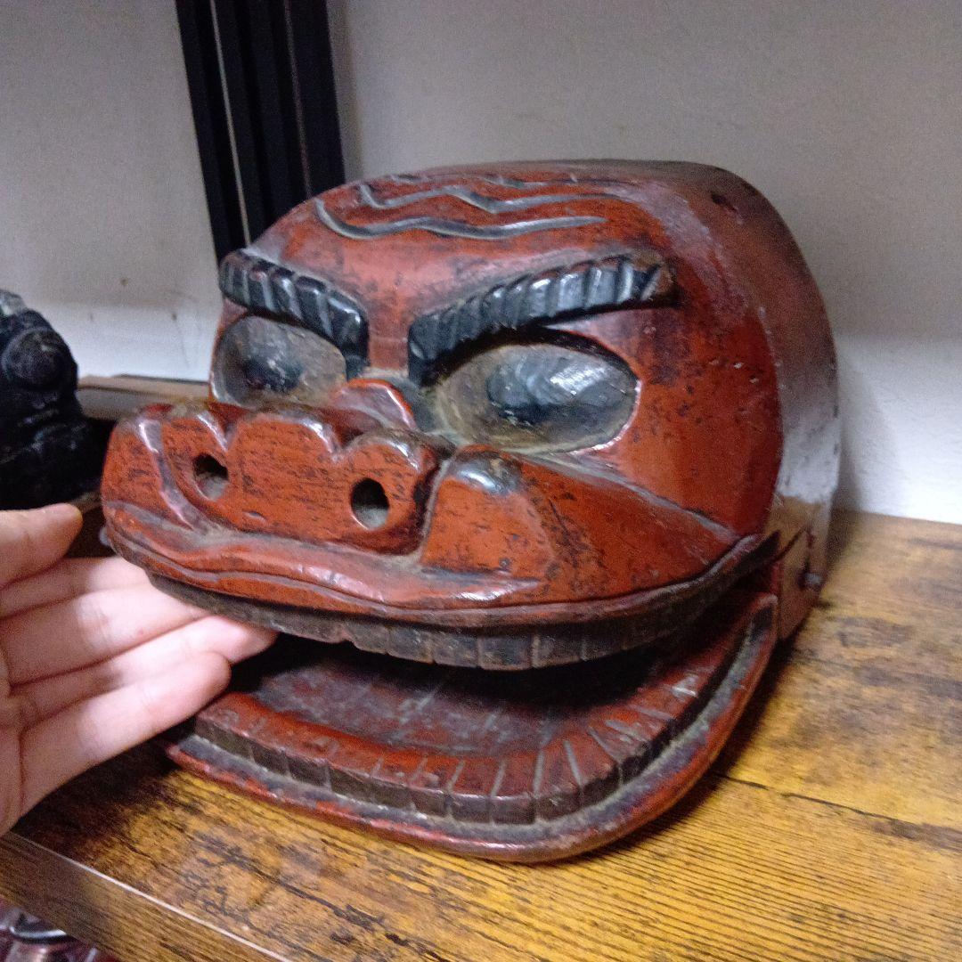 権現様 異様な獅子頭 江戸期 木彫 民間信仰 民俗資料 呪物 祭礼