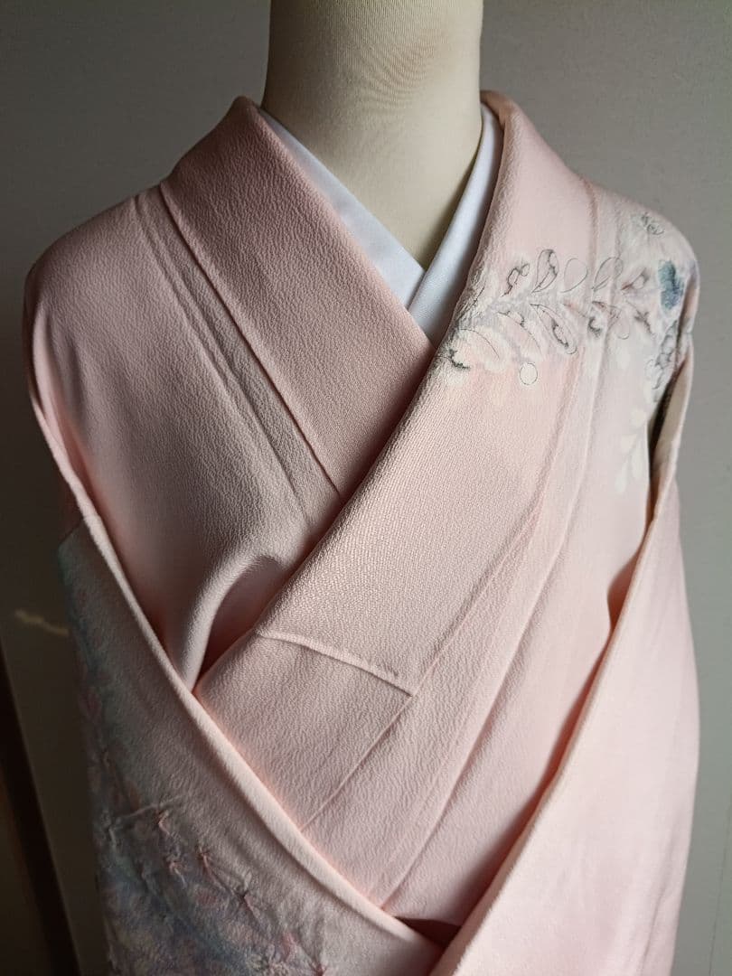 辻が花 訪問着落款 ピンク 花柄 絹 26B1