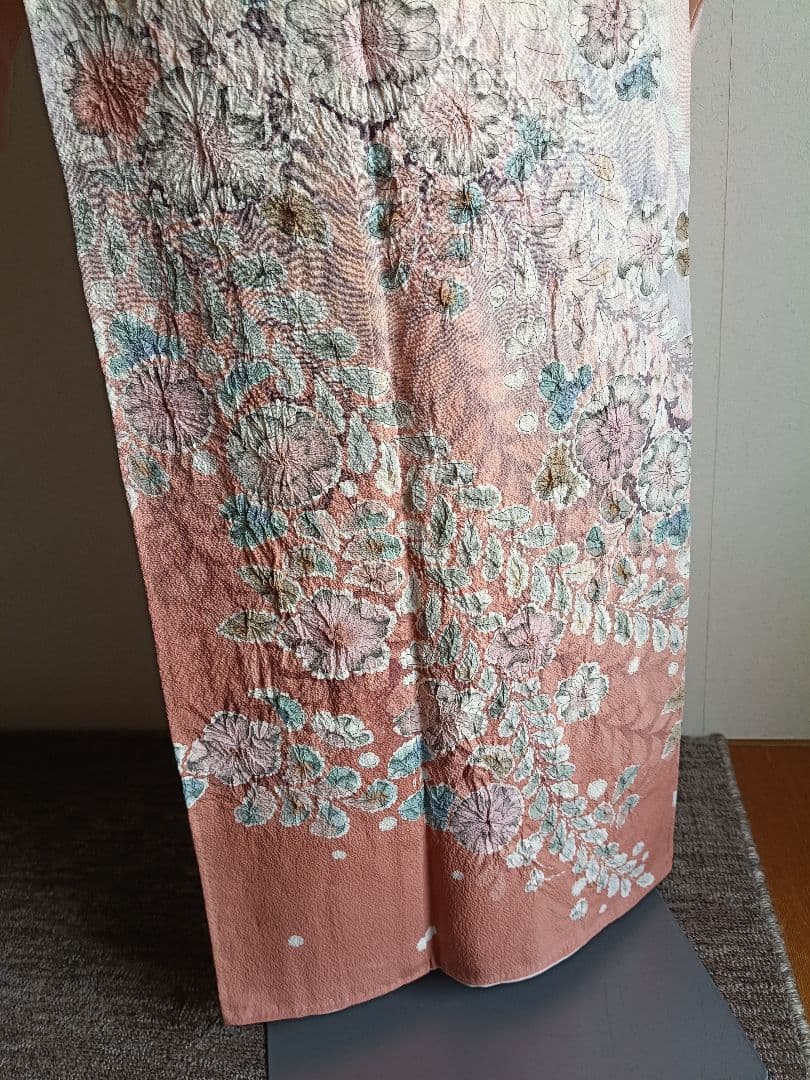 辻が花 訪問着落款 ピンク 花柄 絹 26B1