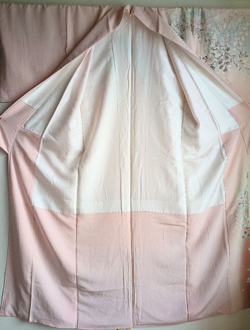 辻が花 訪問着落款 ピンク 花柄 絹 26B1