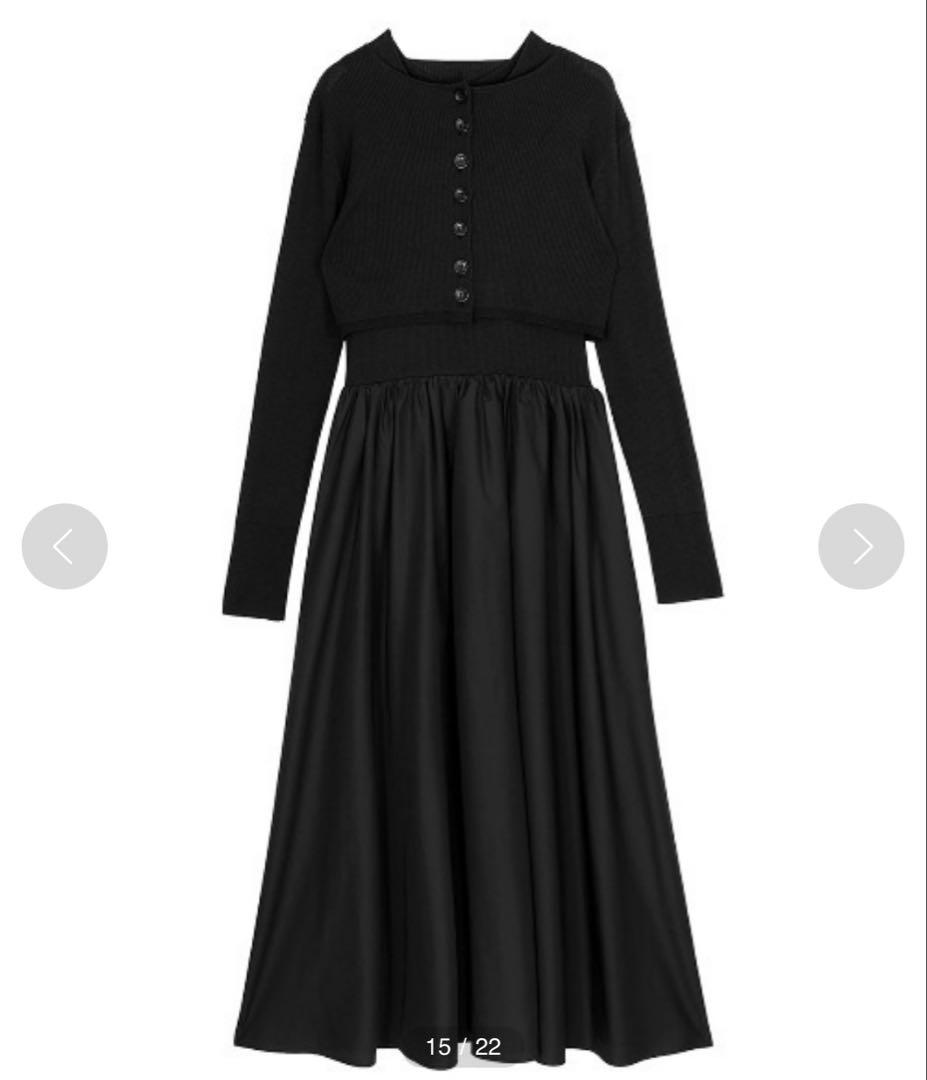 Ameri　KNIT DOCKING VOLUME DRESS