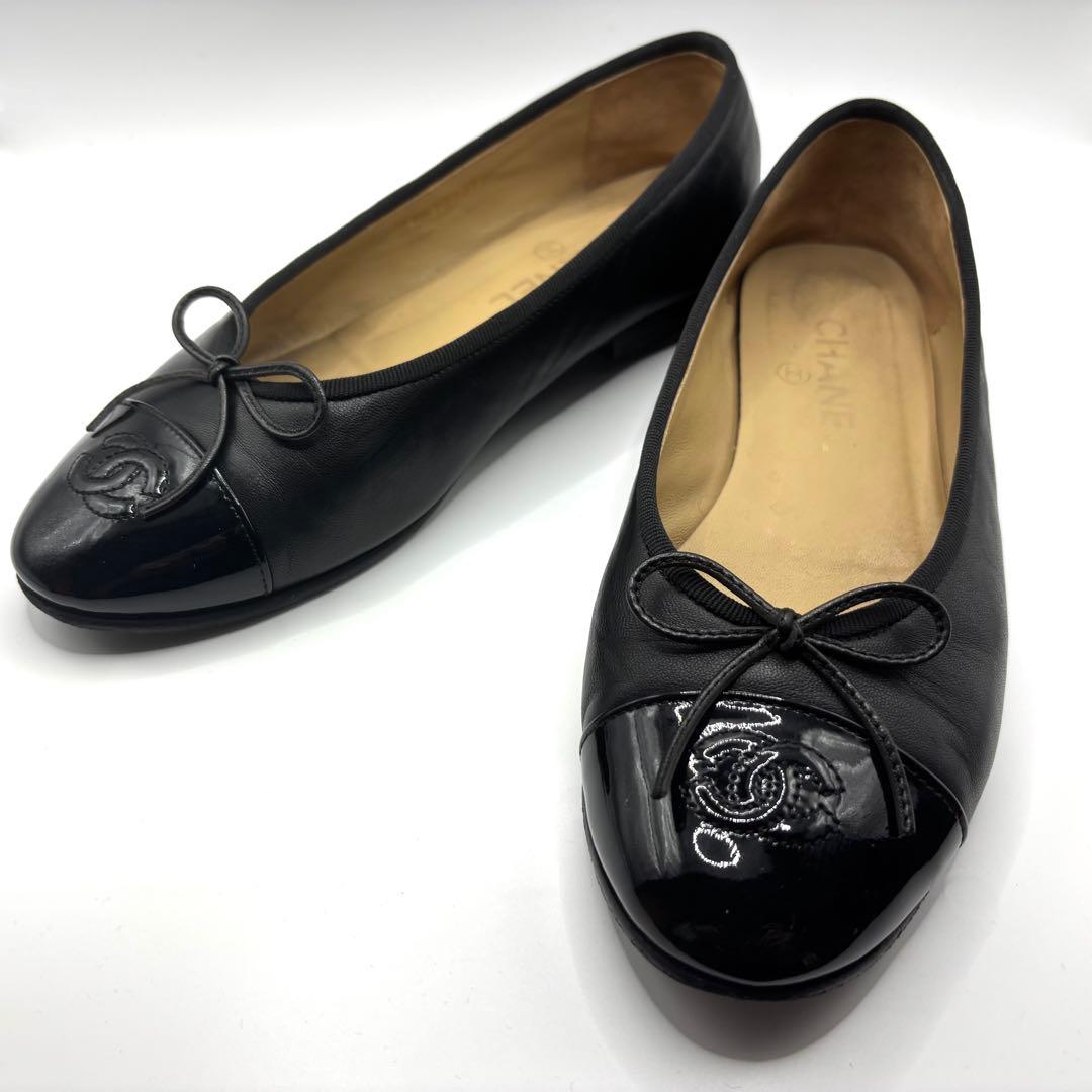 ✨美品✨CHANEL バレエシューズ　バレリーナ　レザー　ブラック　24㎝相当