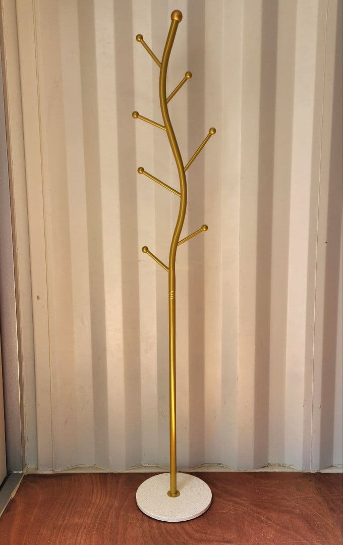 金属製　大理石ベース　ポールハンガー　ハンガーラック　コートハンガー　ゴールド