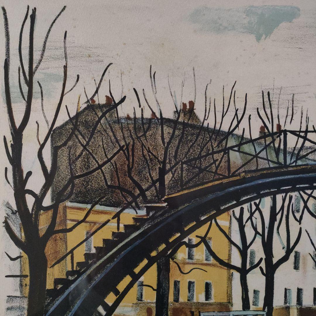 荻須高徳(文化勲章作家)　 大判リトグラフ『パリ　サン・マルタン運河』直筆サイン