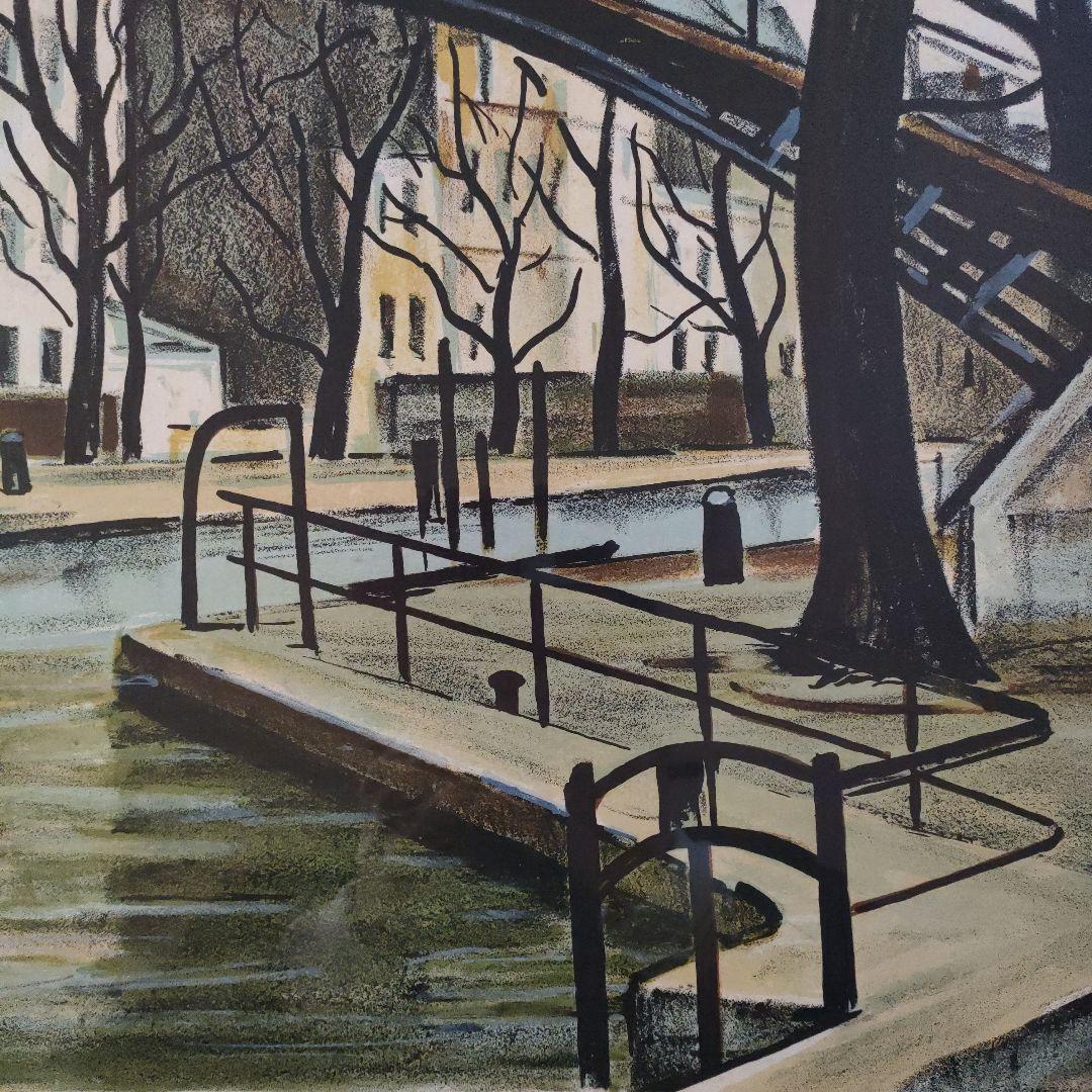 荻須高徳(文化勲章作家)　 大判リトグラフ『パリ　サン・マルタン運河』直筆サイン