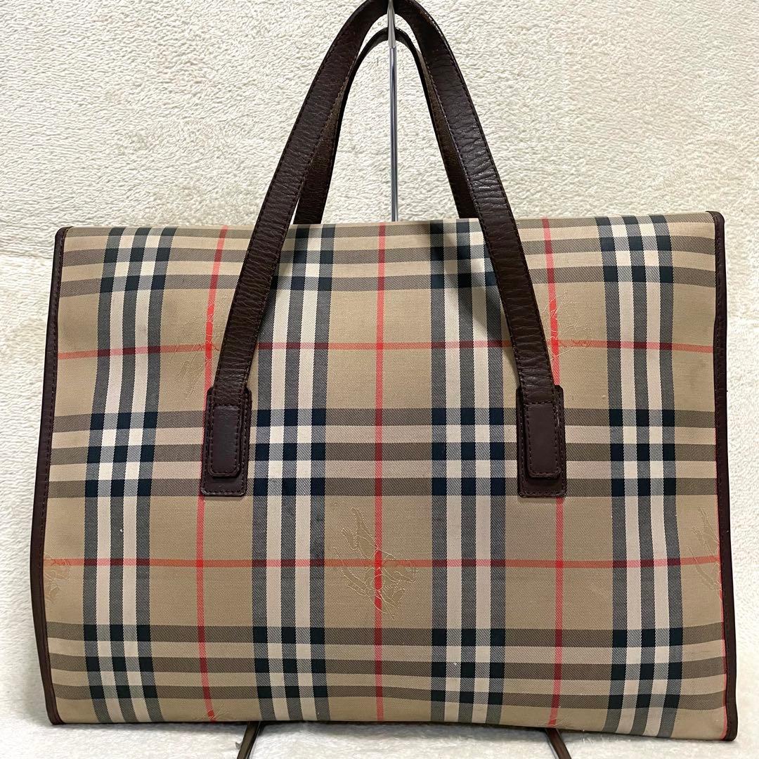 【美品】 バーバリー ビジネスバッグ ノバチェック シャドーホース ロゴプレート