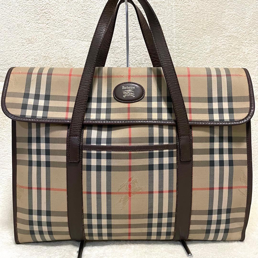【美品】 バーバリー ビジネスバッグ ノバチェック シャドーホース ロゴプレート