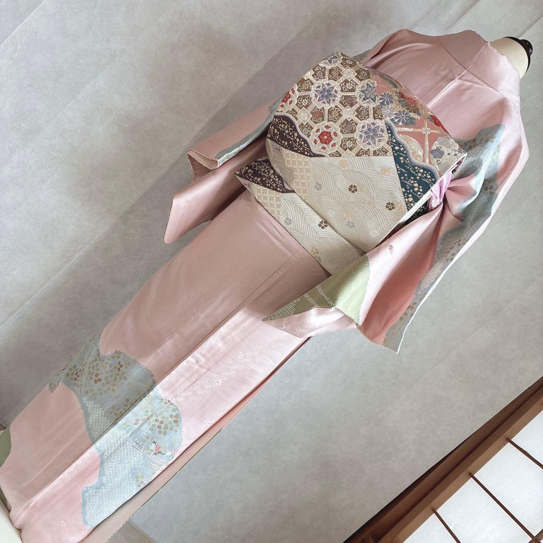 訪問着　フルセット　着物　正絹　入学式　手刺繍　絞り　紗綾形地紋　そよ風　G6