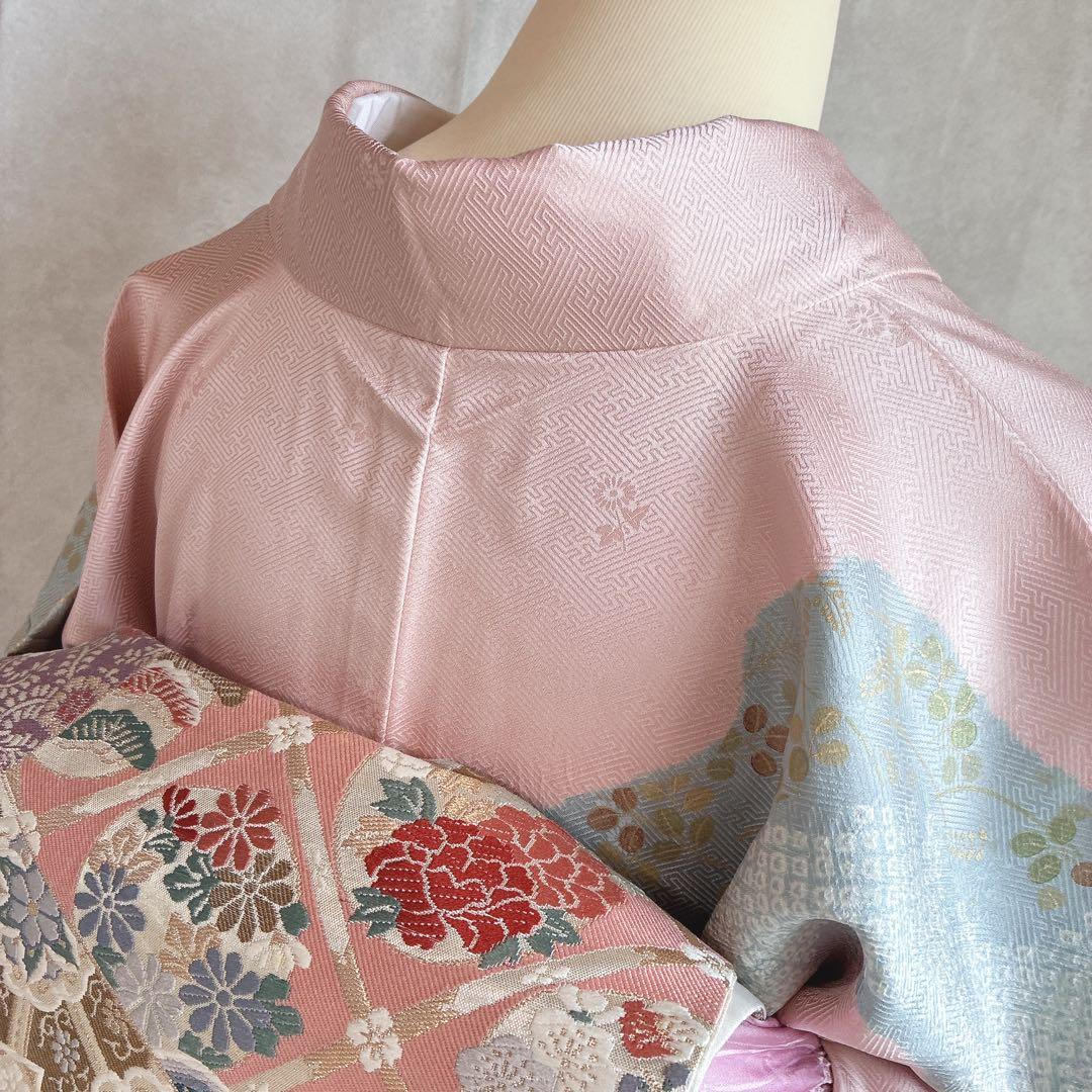 訪問着　フルセット　着物　正絹　入学式　手刺繍　絞り　紗綾形地紋　そよ風　G6